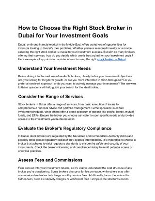 How to Choose the Right Stock Broker in Dubai for Your Investment Goals