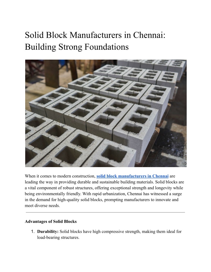 solid block manufacturers in chennai building