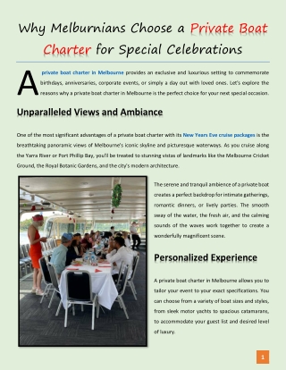 Why Melburnians Choose a Private Boat Charter for Special Celebrations