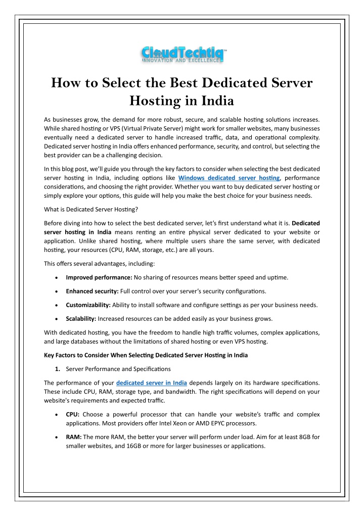 how to select the best dedicated server hosting