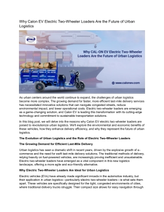 Why Calon EV Electric Two Wheeler Loaders Are the Future of Urban Logistics