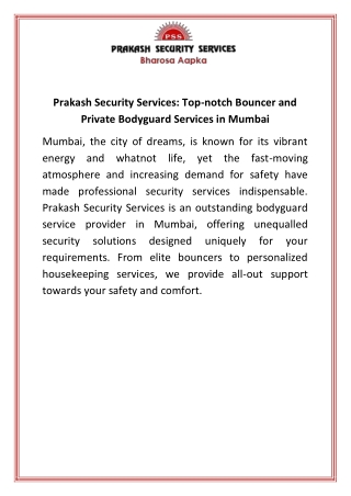 Prakash Security Services Top-notch Bouncer and Private Bodyguard Services in Mumbai