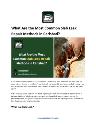 What Are the Most Common Slab Leak Repair Methods in Carlsbad