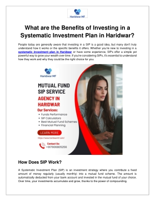 What are the Benefits of Investing in a Systematic Investment Plan in Haridwar