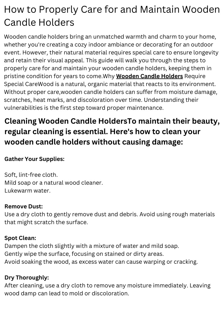 how to properly care for and maintain wooden