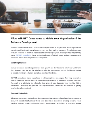 Allow ASP.NET Consultants to Guide Your Organization & Its Software Development