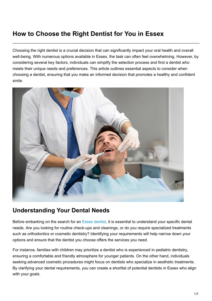 how to choose the right dentist for you in essex