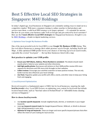 Best 5 Effective Local SEO Strategies in Singapore - M4U Holdings
