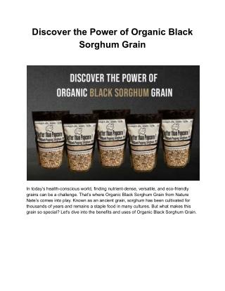 Discover the Power of Organic Black Sorghum Grain