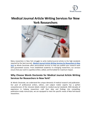 Medical Journal Article Writing Services for New York Researchers