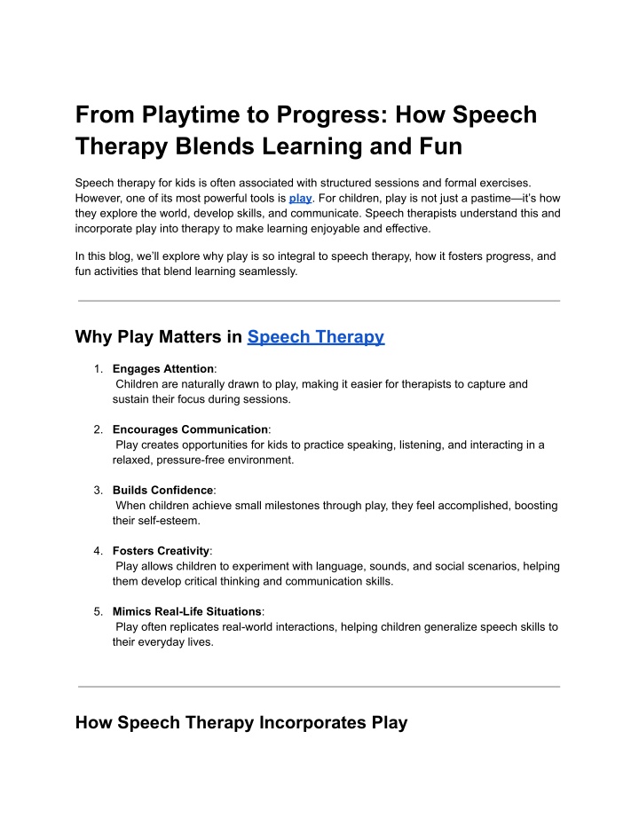 from playtime to progress how speech therapy