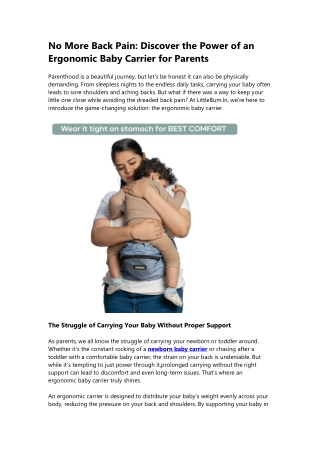 No More Back Pain: Discover the Best Ergonomic Baby Carriers at LittleBum.In