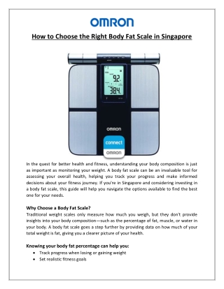 How to Choose the Right Body Fat Scale in Singapore