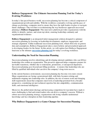 Bullseye Engagement The Ultimate Succession Planning Tool for Today’s Evolving Workforce