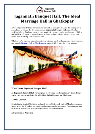 Jagannath Banquet Hall The Ideal Marriage Hall in Ghatkopar