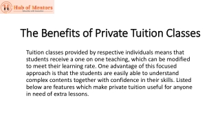 The Benefits of Private Tuition Classes