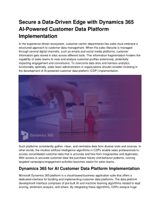 Maximize Sales Efficiency with Dynamics 365 Customer Data Platform Implementatio