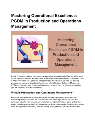 Mastering Operational Excellence_ PGDM in Production and Operations Management