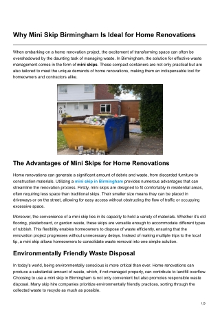 why mini skip birmingham is ideal for home