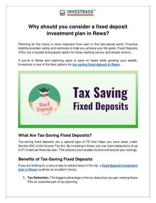 Why should you consider a fixed deposit investment plan in Rewa