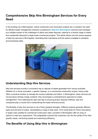 comprehensive skip hire birmingham services