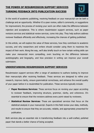 THE POWER OF RESUBMISSION SUPPORT SERVICES