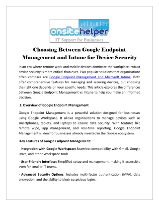 Choosing Between Google Endpoint Management and Intune for Device Security