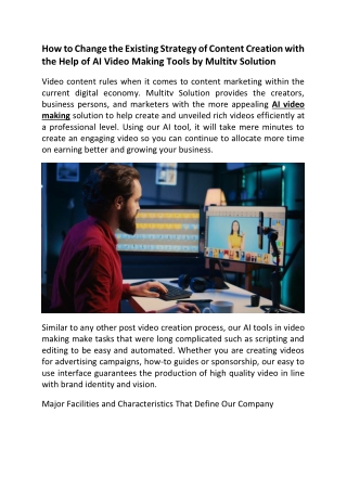 How to Change the Existing Strategy of Content Creation with the Help of AI Video Making Tools by Multitv Solution
