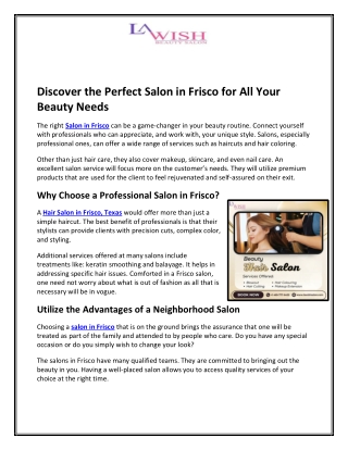 Discover the Perfect Salon in Frisco for All Your Beauty Needs