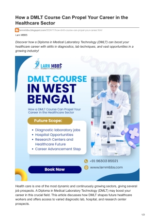 larnmbbs.blogspot.com-How a DMLT Course Can Propel Your Career in the Healthcare Sector