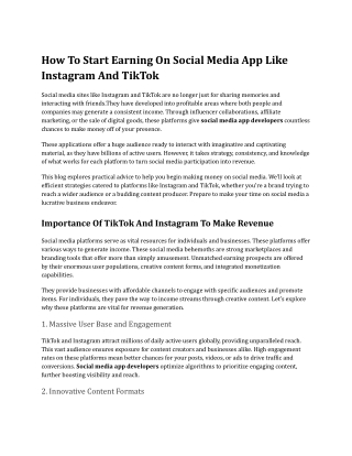 How To Start Earning On Social Media App Like Instagram And TikTok