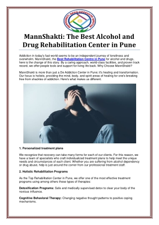 MannShakti The Best Alcohol and Drug Rehabilitation Center in Pune