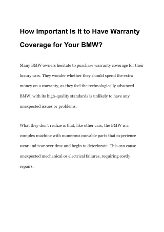 How Important Is It to Have Warranty Coverage for Your BMW