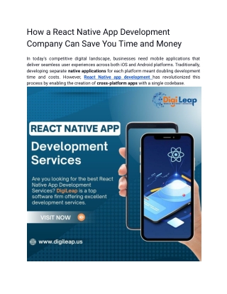 How a React Native App Development Company Can Save You Time and Money