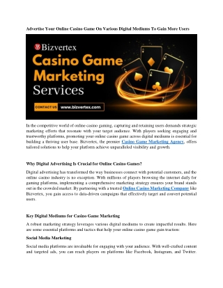 Advertise Your Online Casino Game On Various Digital Mediums To Gain More Users