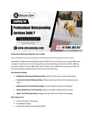 Professional Waterproofing Services in Delhi