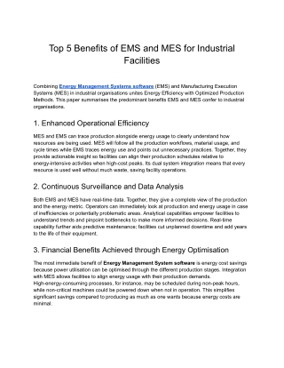Prescient- Top 5 Benefits of EMS and MES for Industrial Facilities
