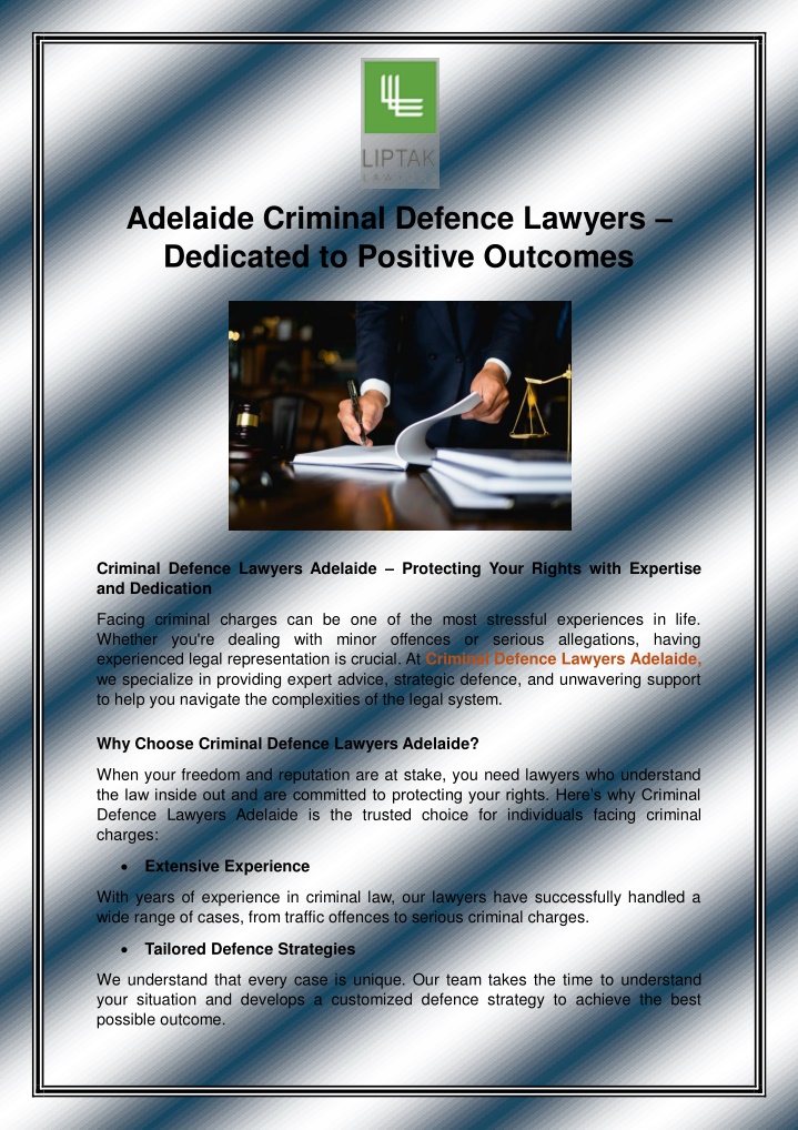 adelaide criminal defence lawyers dedicated