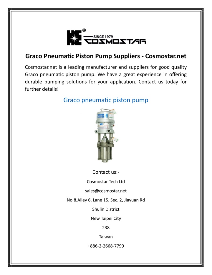 graco pneumatic piston pump suppliers cosmostar