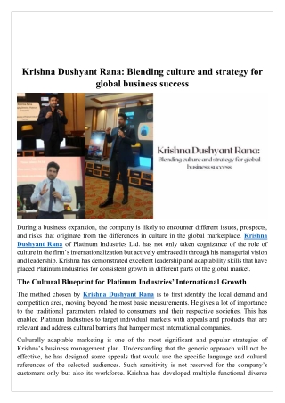 Krishna Dushyant Rana: Blending culture and strategy for global business success