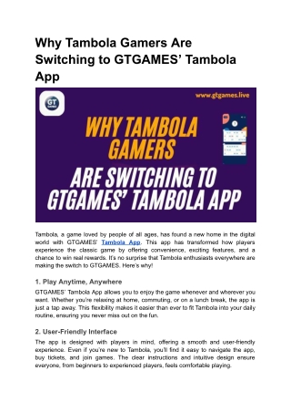 Why Tambola Gamers Are Switching to GTGAMES’ Tambola App