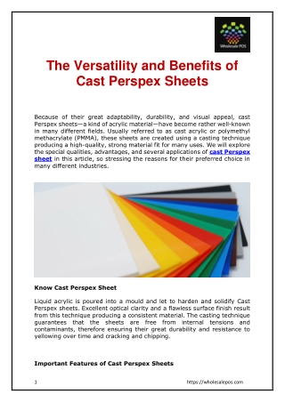 The Versatility and Benefits of Cast Perspex Sheets