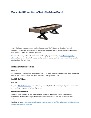 What are the Different Ways to Play the Shuffleboard Game