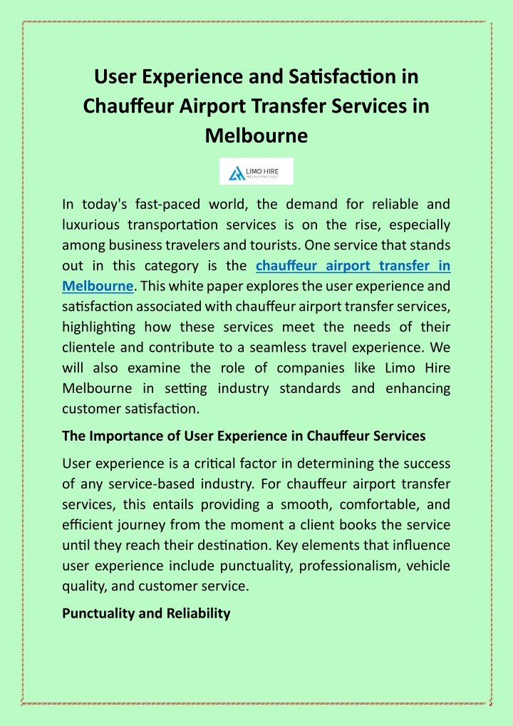 user experience and satisfaction in chauffeur