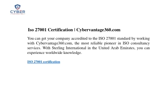 iso 27001 certification cybervantage360 com