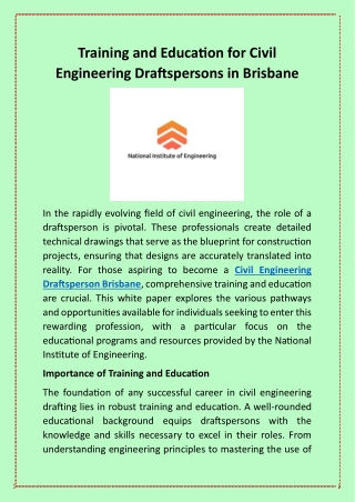 Training and Education for Civil Engineering Draftspersons in Brisbane