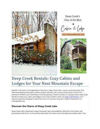 Deep Creek Rentals: Cozy Cabins and Lodges for Your Next Mountain Escape