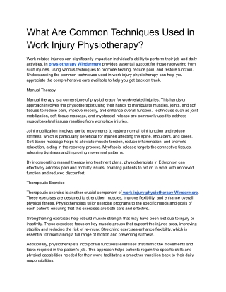 what are common techniques used in work injury
