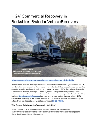 HGV Commercial Recovery in Berkshire_ SwindonVehicleRecovery