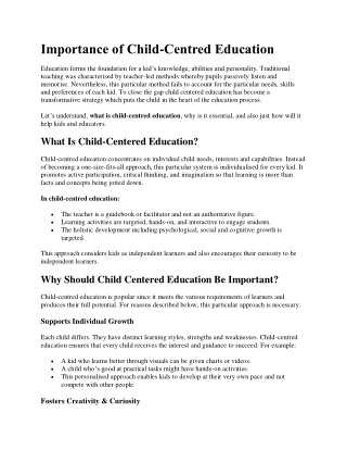 Importance of Child Centred Education